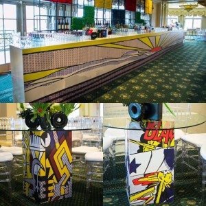 Graphics and decals used in an event space.